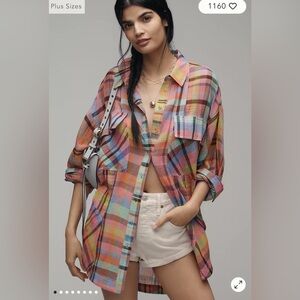 NWT Pilcro Long-Sleeve Mixed Madras Plaid Oversized
Buttondown Shirt Sz S/MP